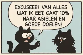 Alles wat ik eet gaat 10% naar asielen en goede doelen