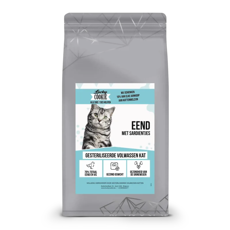 Kattenvoer eend sardientjes gesteriliseerde volwassen kat zak 5kg