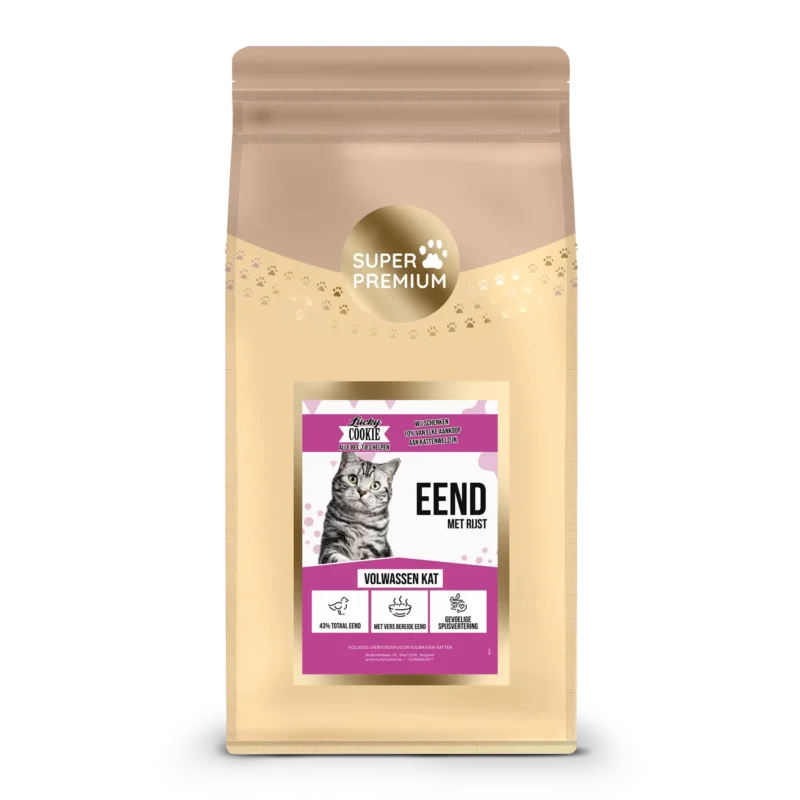 Kattenvoer eend rijst volwassen kat zak 2kg