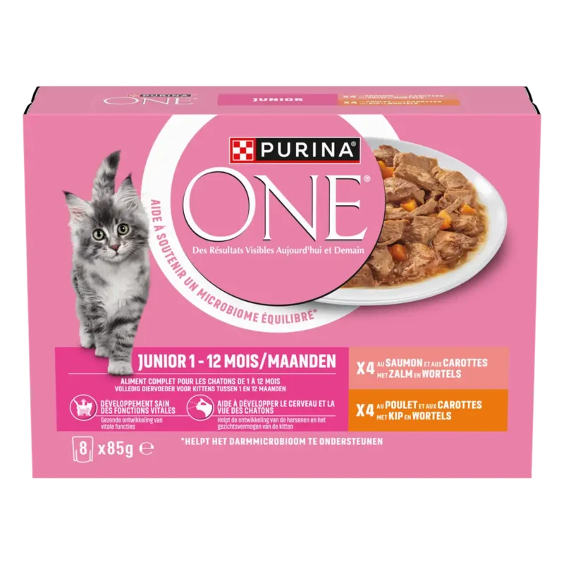 Purina One nat kittenvoer zalm, kip en wortel paté
