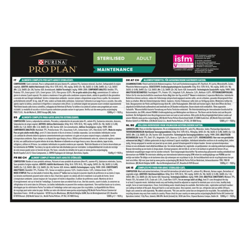 PURINA PRO PLAN natvoeding gesteriliseerde katten - Tonijn & Zalm - 12 x 85g