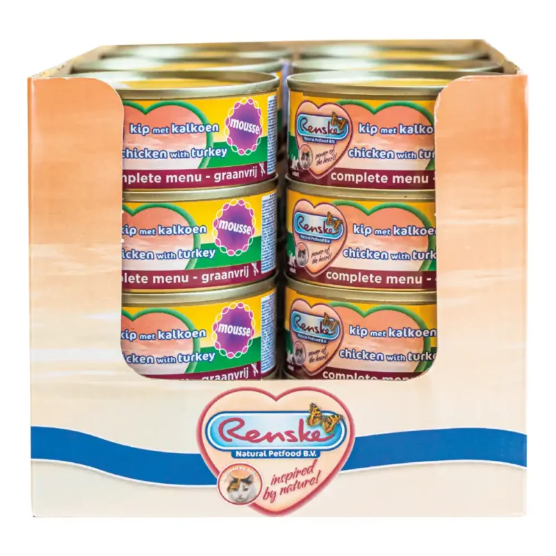 Renske Natvoer voor katten Kip met Kalkoen mousse 24 blikjes 70g